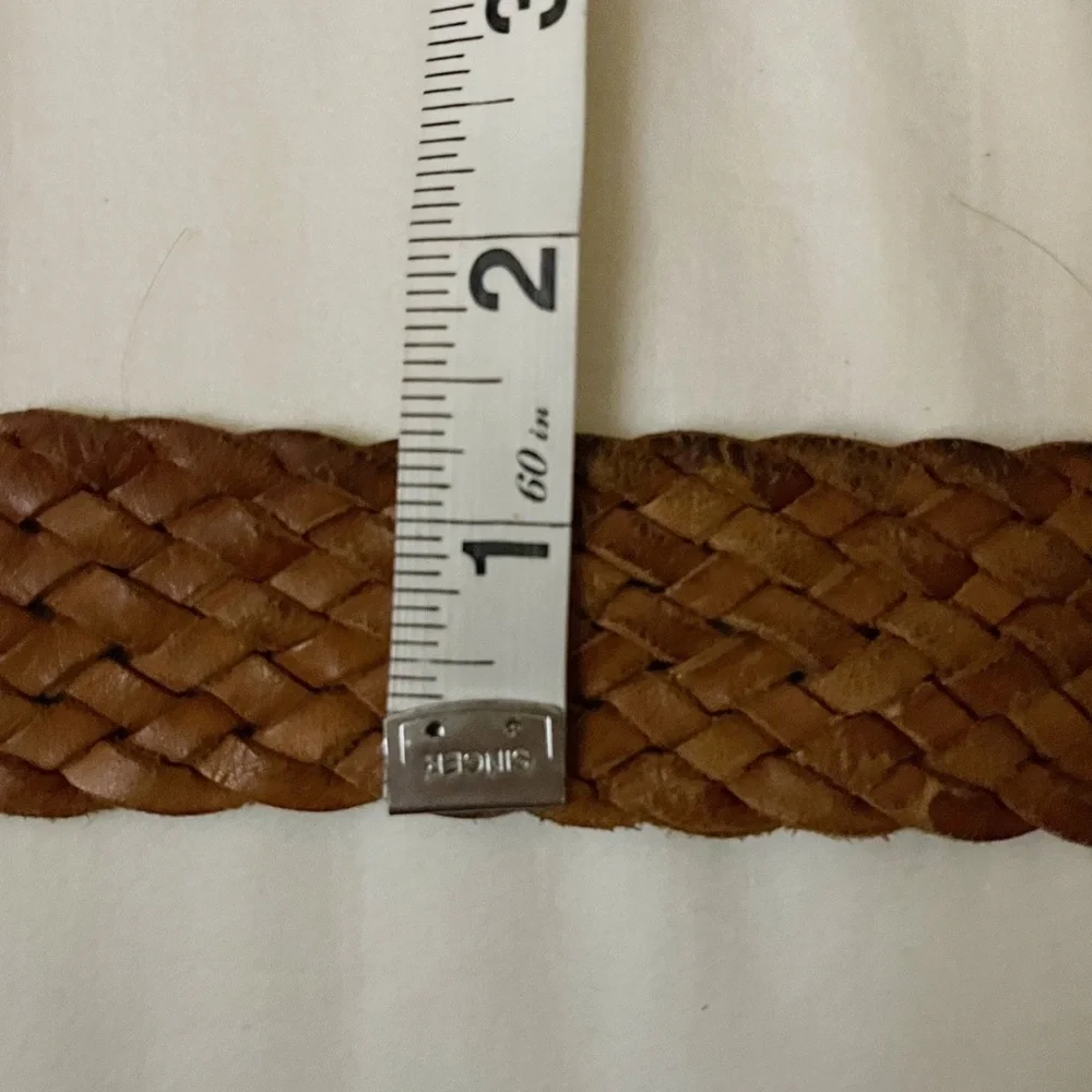 Hollister Woven Braided Leather Belt Women XS S Brown Brass Buckle Vintage